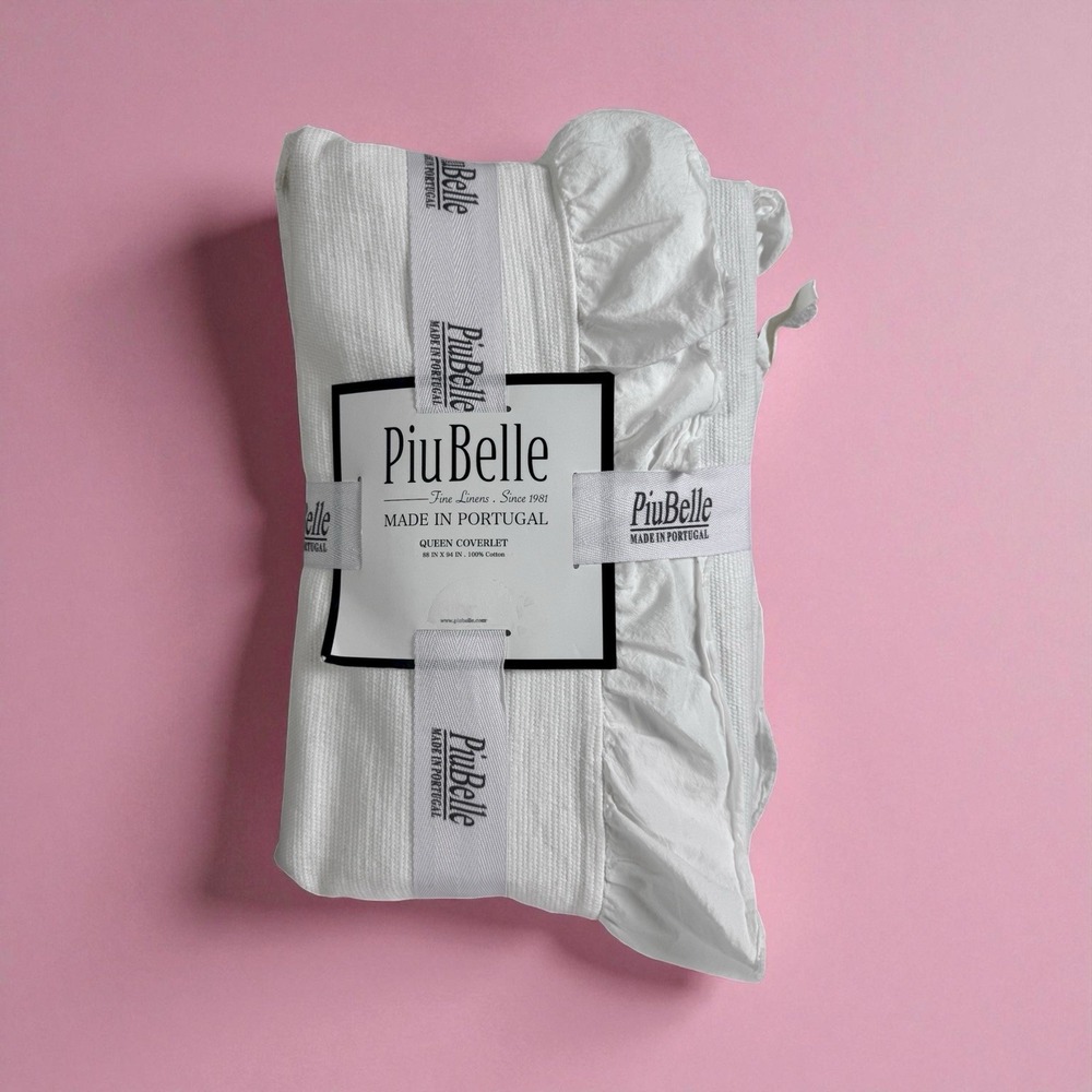 Piubelle Portugal Fine Linens‎ White Queen Coverlet Ruffle Cotton Shabby Chic